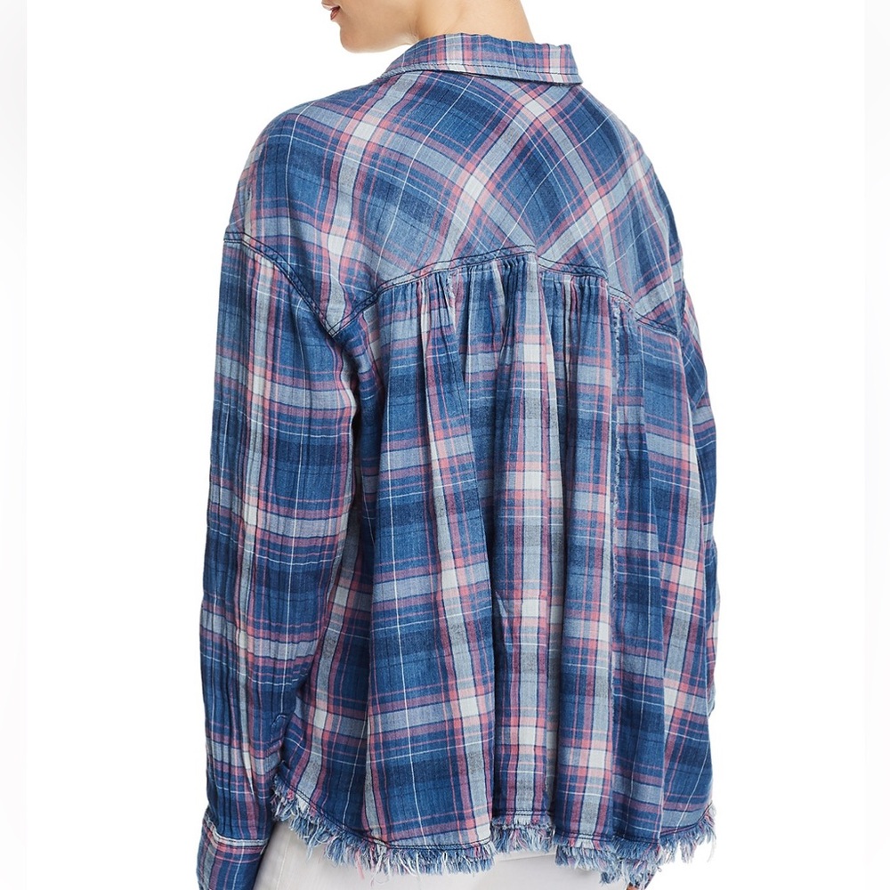 Free People Seeking Starlight Plaid Shirt Sz L - Picture 2 of 11